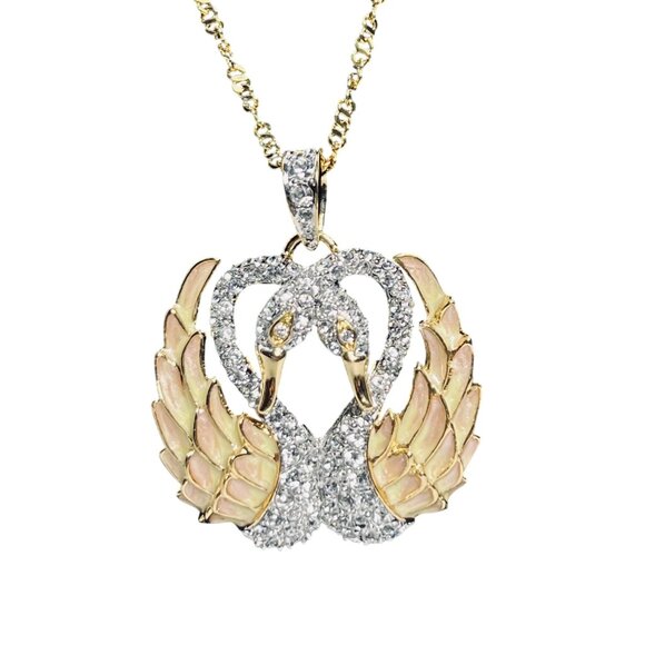 Nolan Miller Gold Tone Necklace With Double Swan Crystal Pendant (6004-1-2) - Picture 2 of 9